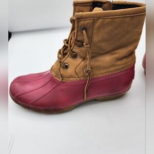 Sperry Top-Sider Duck Boots Pink Tan Lace Up Ankle Boots Rubber Sole Shoes